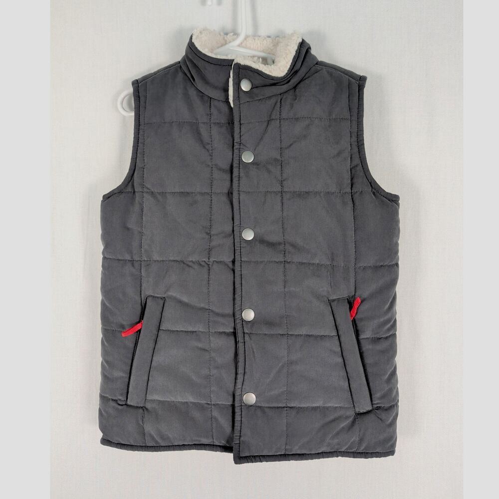 Hatley Boys Quilted Puffer Vest Sherpa Lined Gray and Cream Size 6